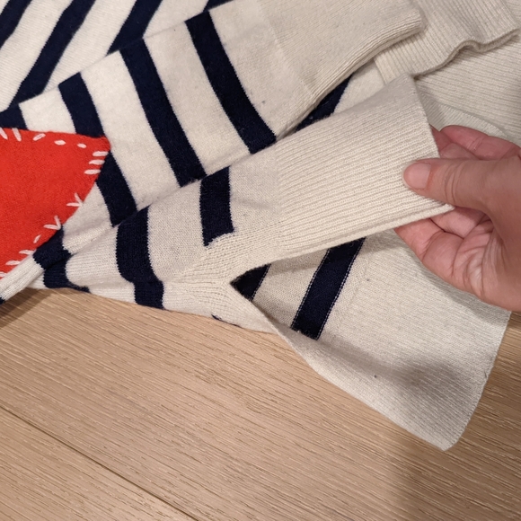 Navy and White Striped Sweater with Red Heart Elbows - Picture 7 of 10